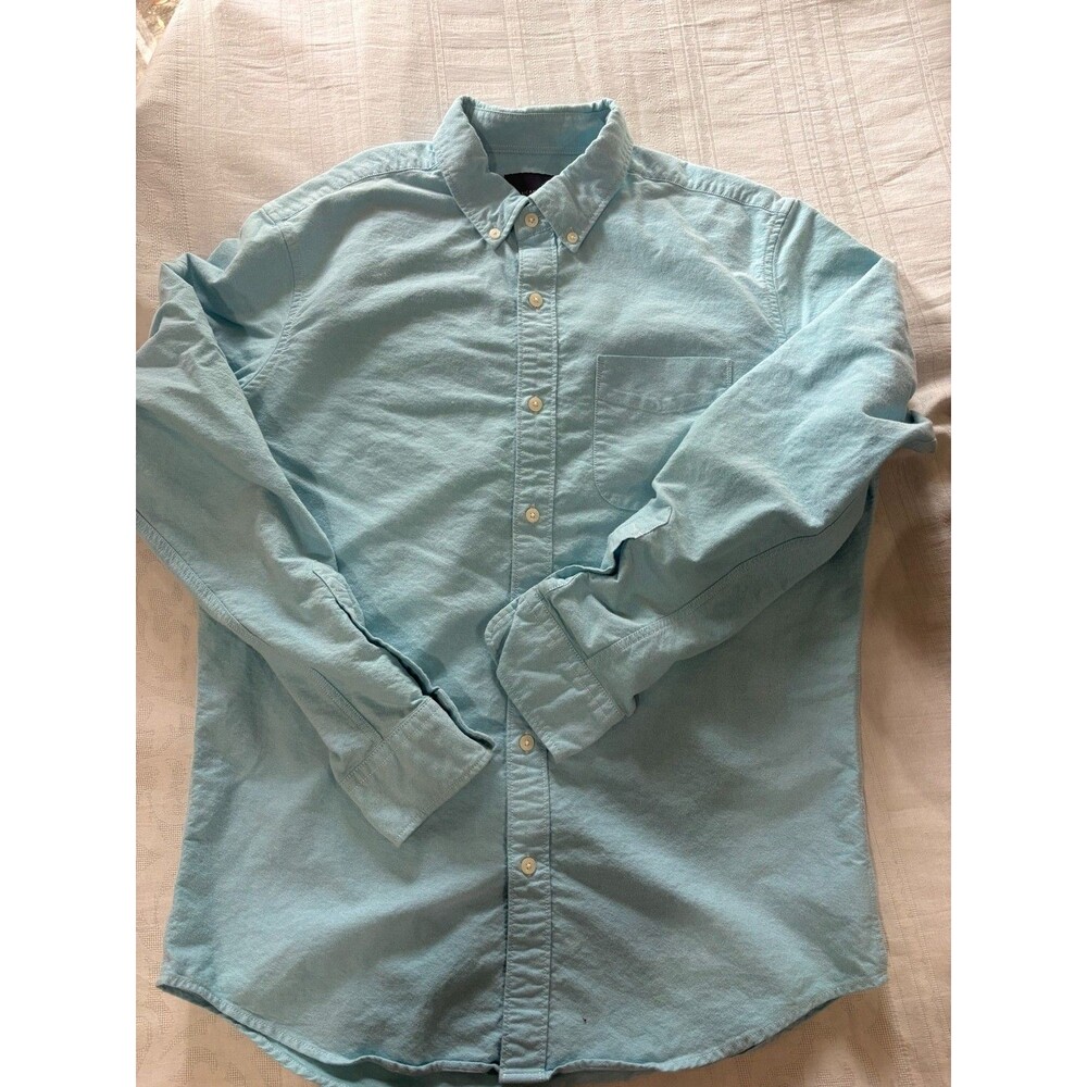 American Eagle Mens M Oxford Shirt Aqua Blue Button Down Long Sleeve Cotton